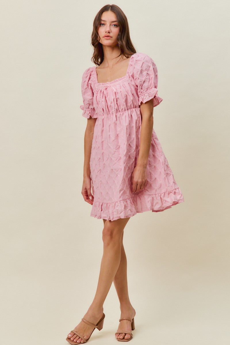 SO ME Texture Woven Ruching On Bust Mini Dress in Pink