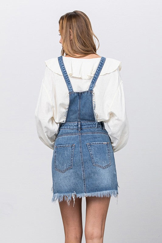 Denim Lab USA |Frayed Denim Overalls Dress