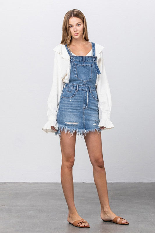 Denim Lab USA |Frayed Denim Overalls Dress