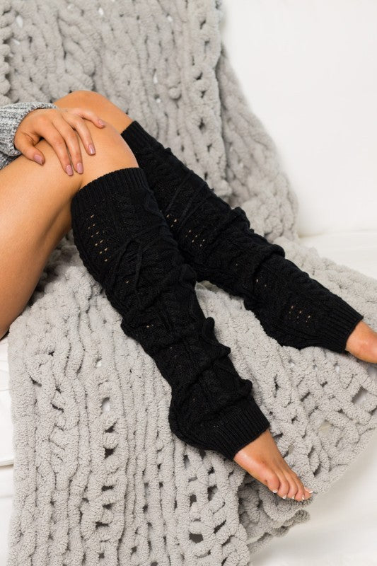 Cozy Cable Knit Long Tie Leg Warmers – Adjustable Cottagecore Winter Layering Accessories