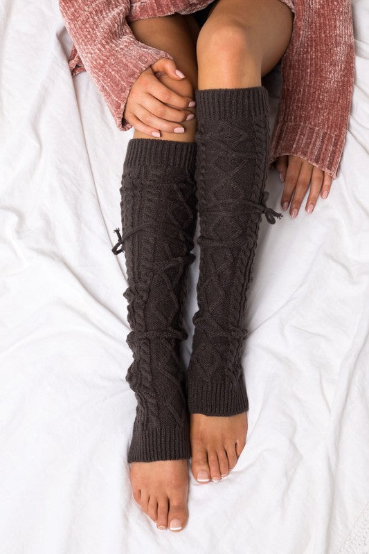 Cozy Cable Knit Long Tie Leg Warmers – Adjustable Cottagecore Winter Layering Accessories