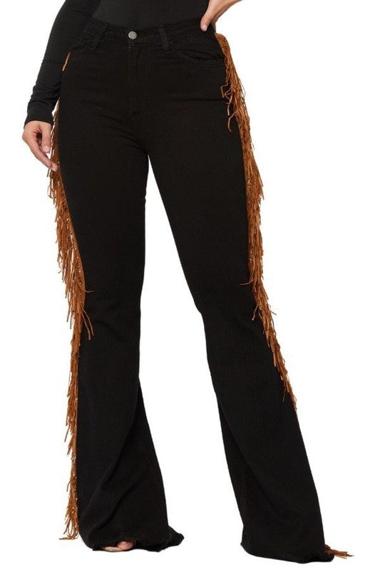Black Bell Bottom Jean with Side Fringe - Inseam 34