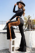 Black Bell Bottom Jean with Side Fringe - Inseam 34