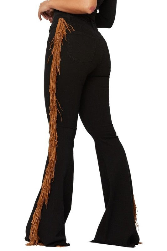 Black Bell Bottom Jean with Side Fringe - Inseam 34