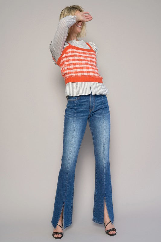 Denim Lab USA | High Rise Front Slit Slim Boot Jeans