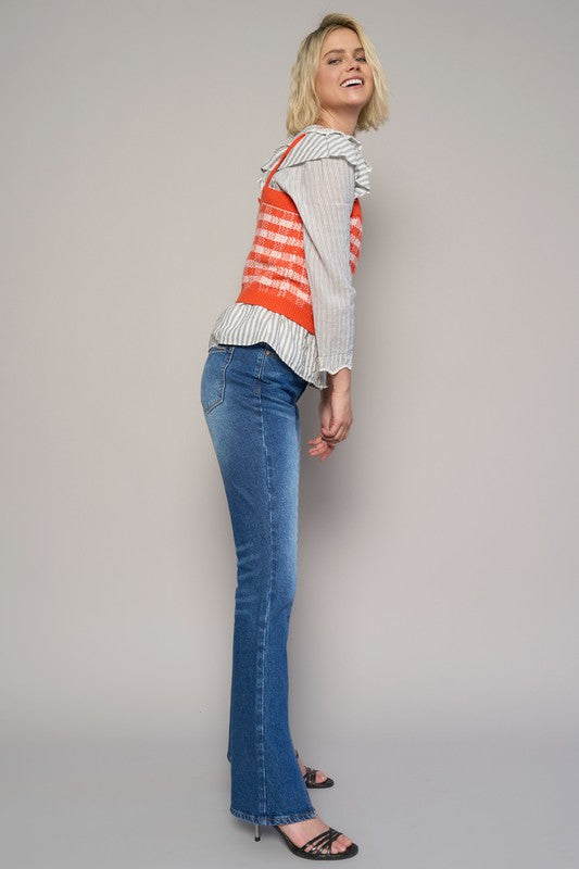 Denim Lab USA | High Rise Front Slit Slim Boot Jeans