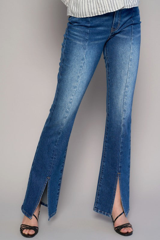 Denim Lab USA | High Rise Front Slit Slim Boot Jeans
