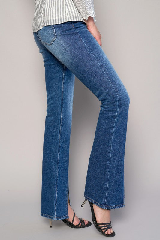 Denim Lab USA | High Rise Front Slit Slim Boot Jeans