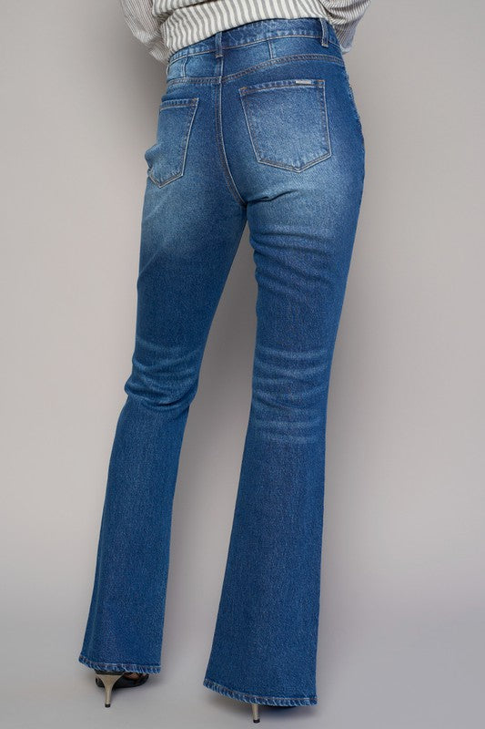 Denim Lab USA | High Rise Front Slit Slim Boot Jeans
