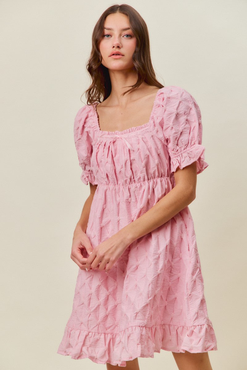 SO ME Texture Woven Ruching On Bust Mini Dress in Pink