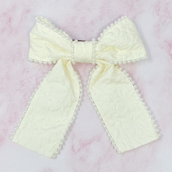 Palace Pearl Embellished Bow Barrette – Elegant Textured Hair Clip