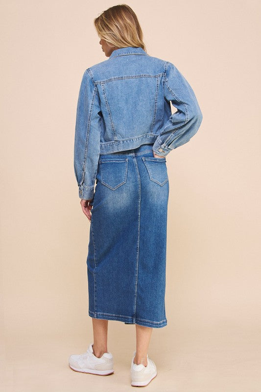Denim Lab USA | Front Slit Cargo Denim Skirt