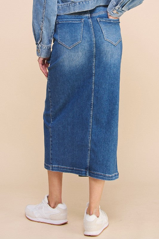 Denim Lab USA | Front Slit Cargo Denim Skirt