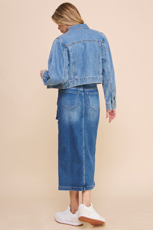 Denim Lab USA | Front Slit Cargo Denim Skirt