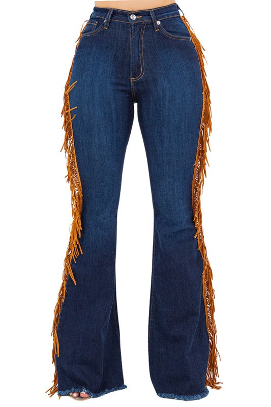 GJG Denim Fringe Bell Bottom in Dark Blue - Inseam 34