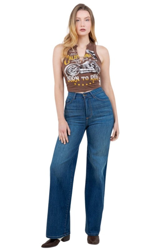 GJG Denim Camila Wide Leg Jean in Medium Wash