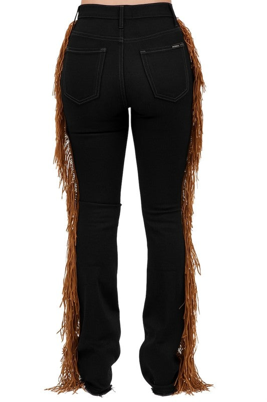 GJG Denim | Judy Boot Cut Fringe Jean in Black Denim - 34 Inseam