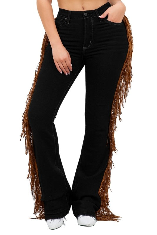 GJG Denim | Judy Boot Cut Fringe Jean in Black Denim - 34 Inseam