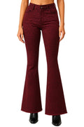 GJG Denim Burgundy Leopard Bell Bottom Jean with Raw Hem