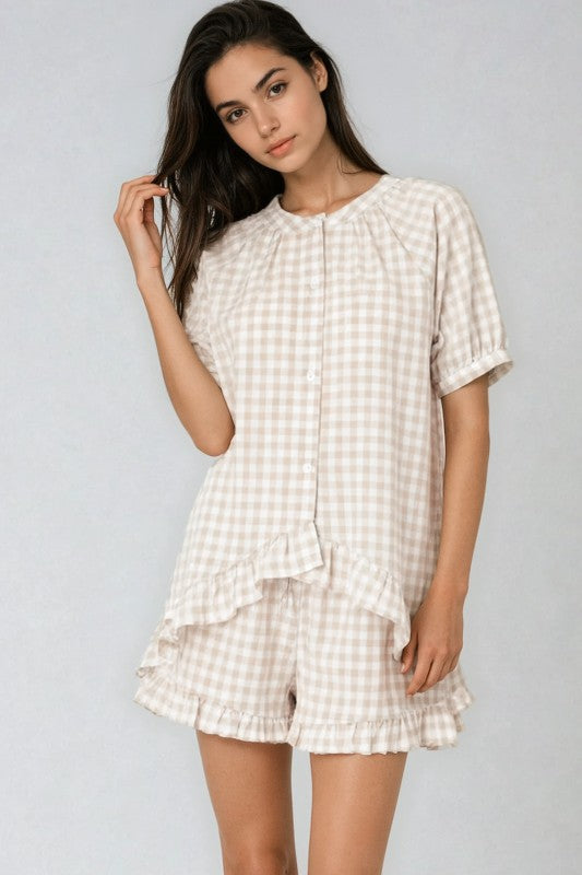 Miss Sparkling |Gingham Ruffle Pajama Set