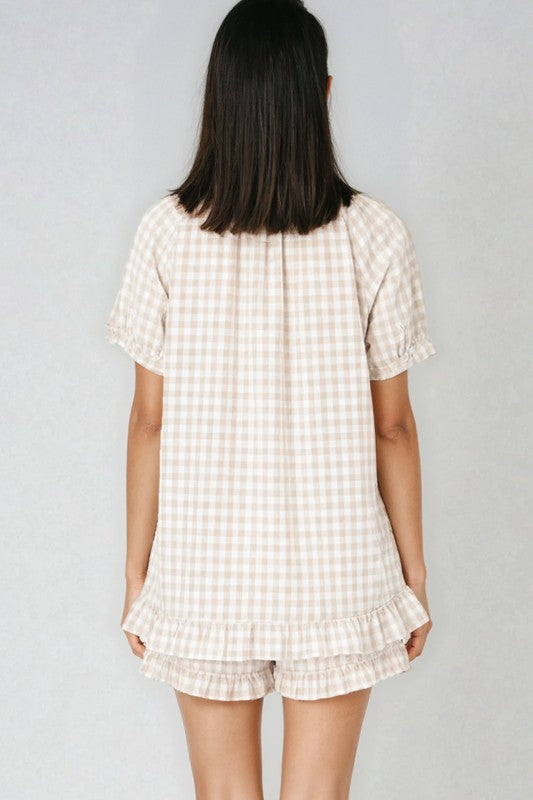 Miss Sparkling |Gingham Ruffle Pajama Set