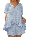 Miss Sparkling |Gingham Ruffle Pajama Set