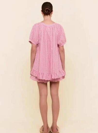 Miss Sparkling |Gingham Ruffle Pajama Set