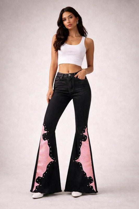 GJG Denim | Wild West Crocodile Studded Bell Bottom Jean