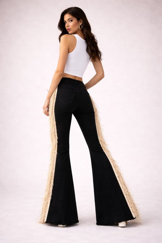 GJG Denim |Texas Sun Fringe Bell Bottom - Beige Fringe - Inseam 30-34