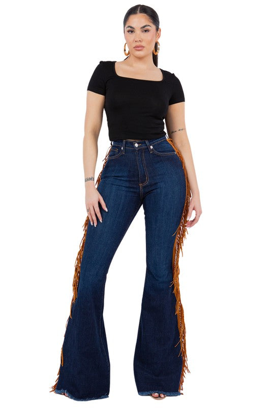 GJG Denim Fringe Bell Bottom in Dark Blue - Inseam 34