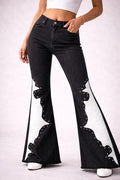 GJG Denim |Wild West Crocodile Studded Bell Bottom Jean White