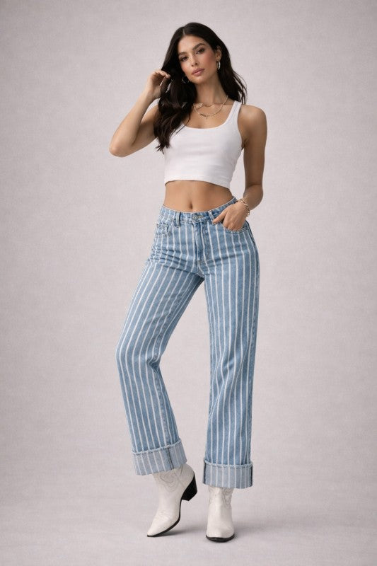 GJG Denim |Gary Low Rise Stripe Jean - Light Wash