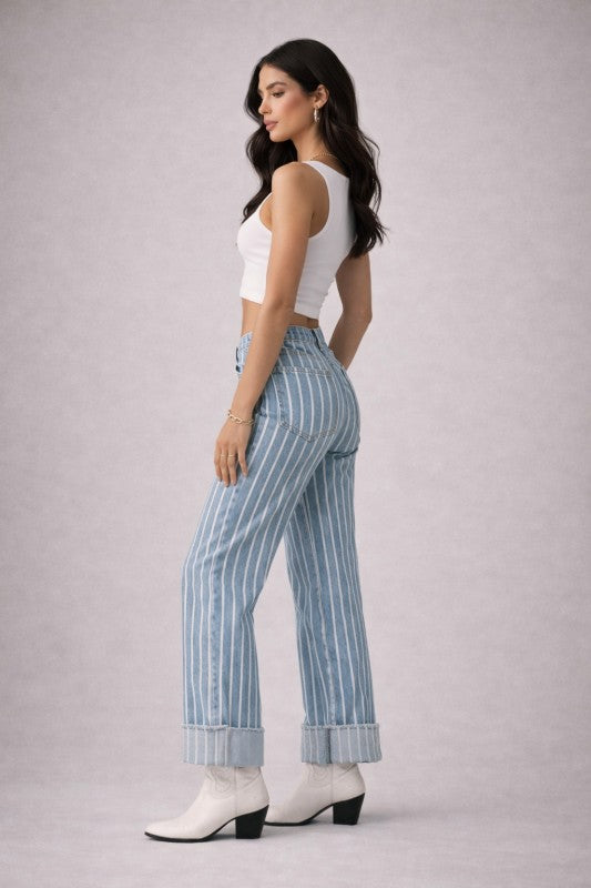 GJG Denim |Gary Low Rise Stripe Jean - Light Wash