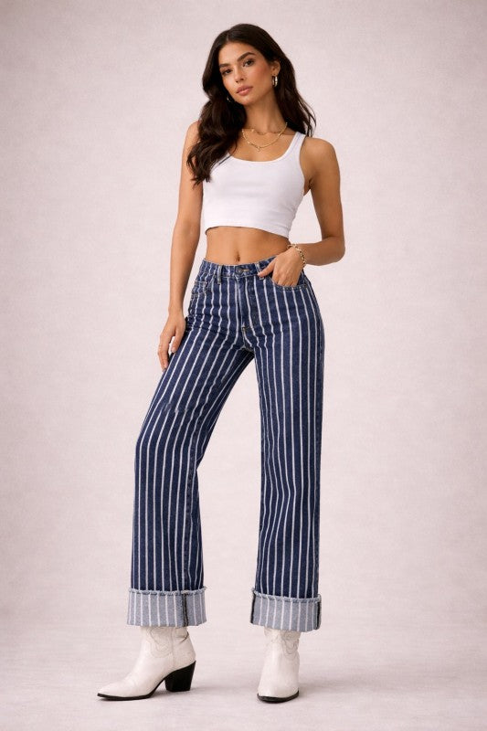 GJG Denim |Gary Low Rise Stripe Jean - Dark Wash - Inseam 30