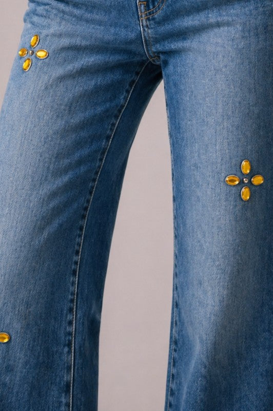 GJG Denim |Low Rise Gem Studded Jean