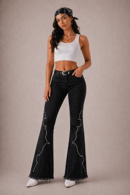 GJG Denim |Santa Fe Bell Bottom Jean Black Denim