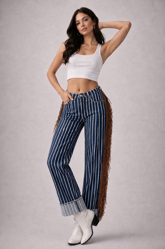 GJG Denim |Desert Drifter Fringe Dark Denim - Brown