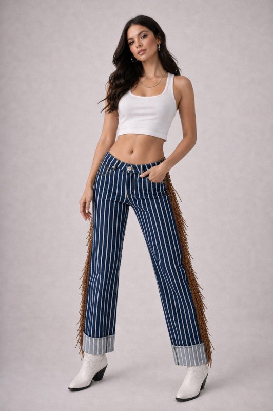 GJG Denim |Desert Drifter Fringe Dark Denim - Brown