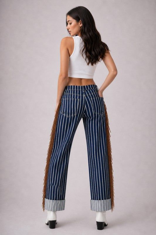 GJG Denim |Desert Drifter Fringe Dark Denim - Brown