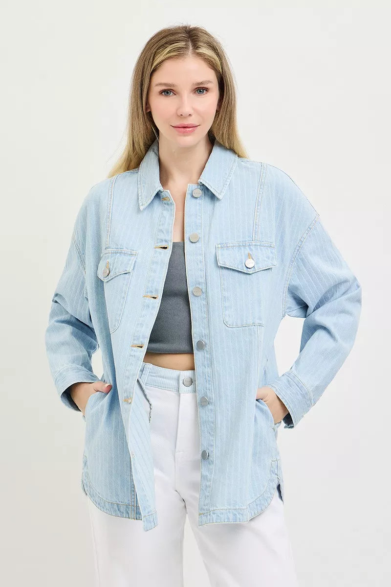 RISEN Oversized Stripe Denim Shacket