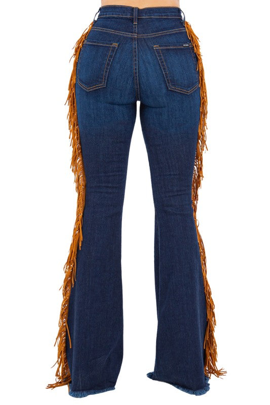 GJG Denim Fringe Bell Bottom in Dark Blue - Inseam 34