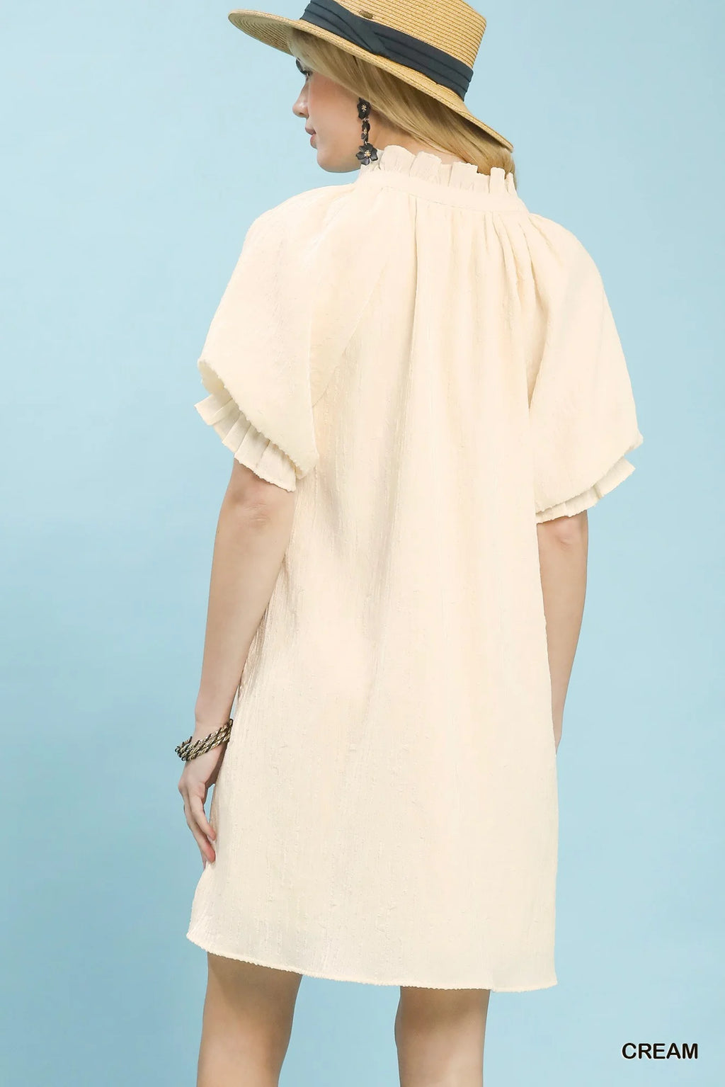 Umgee Linen Blend Ruffle Dress in Cream