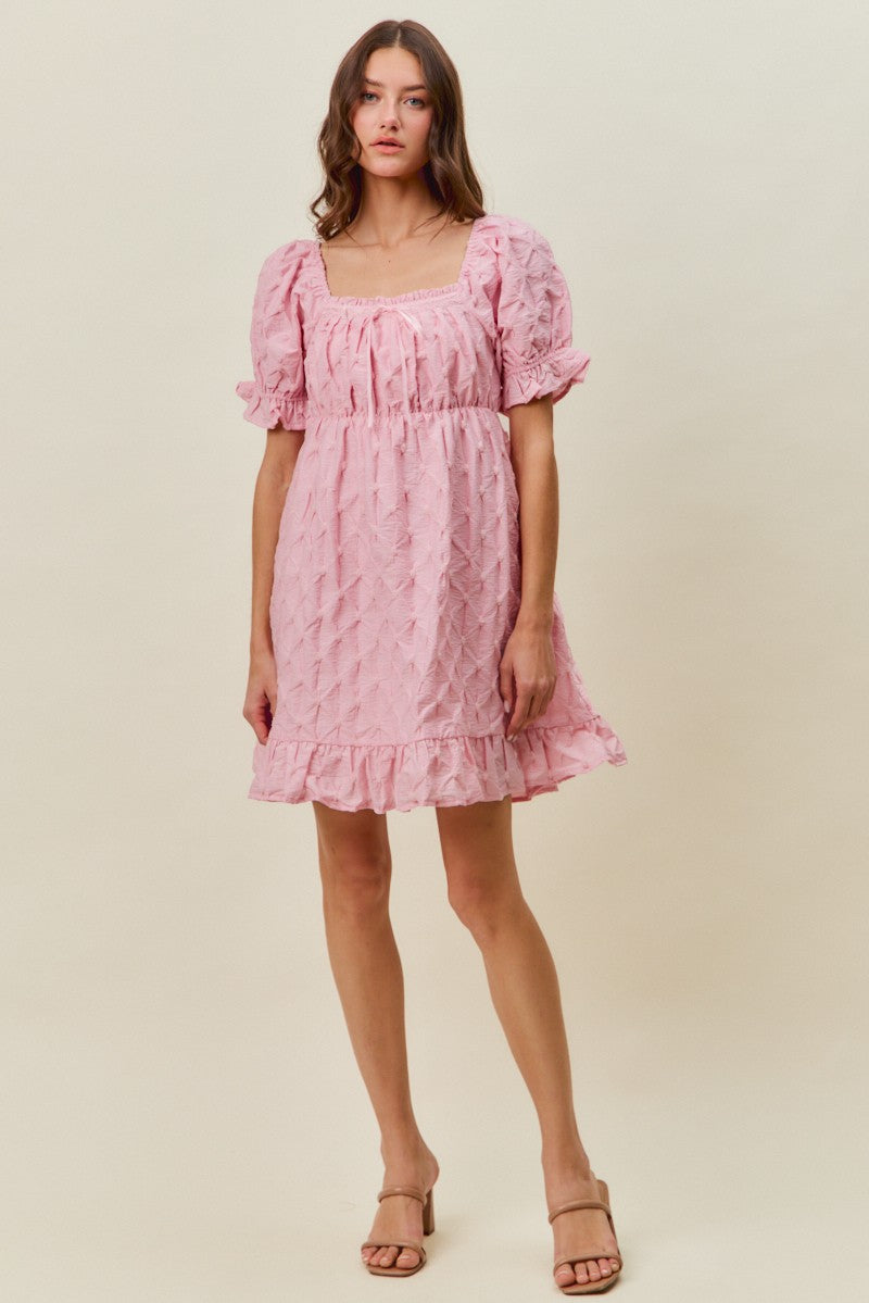 SO ME Texture Woven Ruching On Bust Mini Dress in Pink