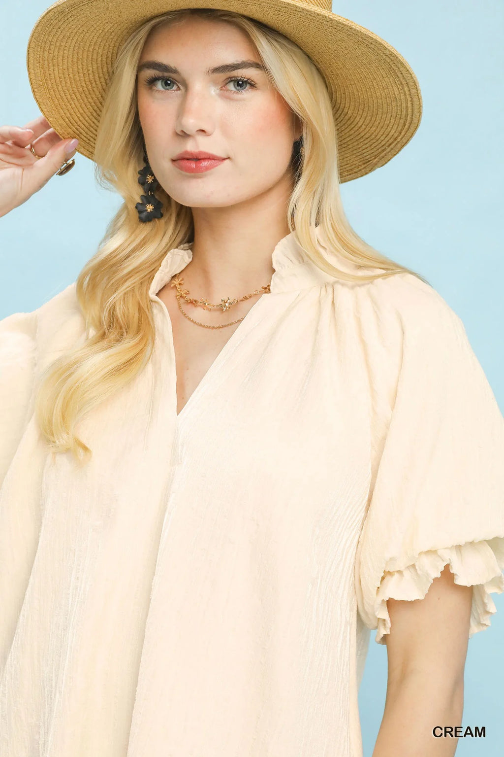 Umgee Linen Blend Ruffle Dress in Cream