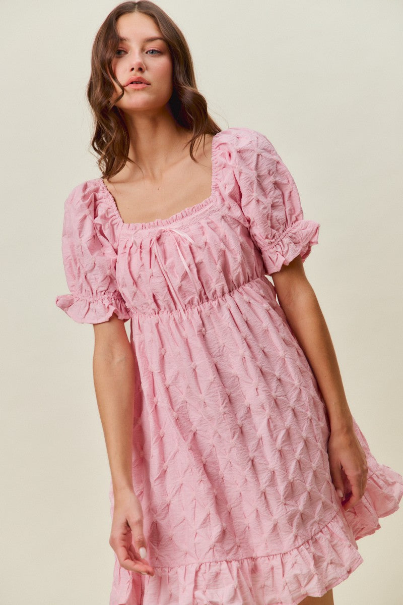 SO ME Texture Woven Ruching On Bust Mini Dress in Pink