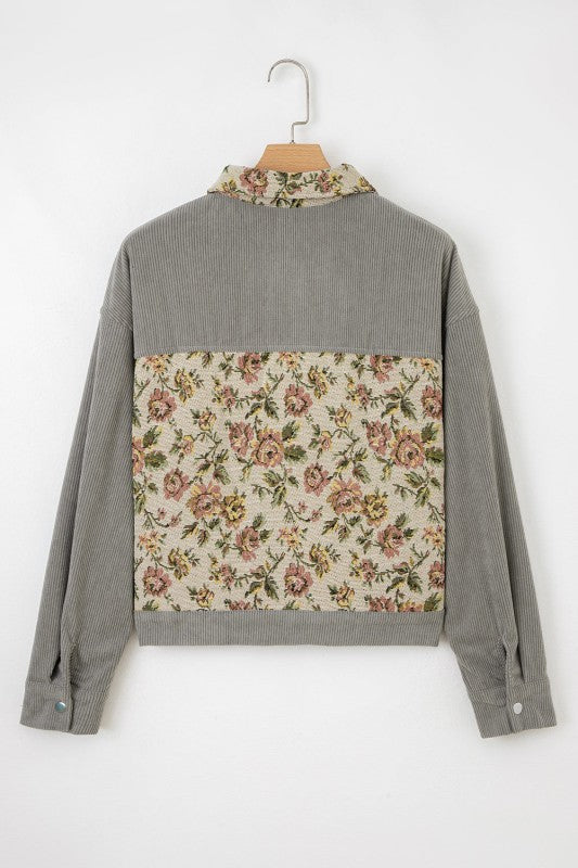 Floral Patchwork Ribbed Corduroy Shirt Jacket