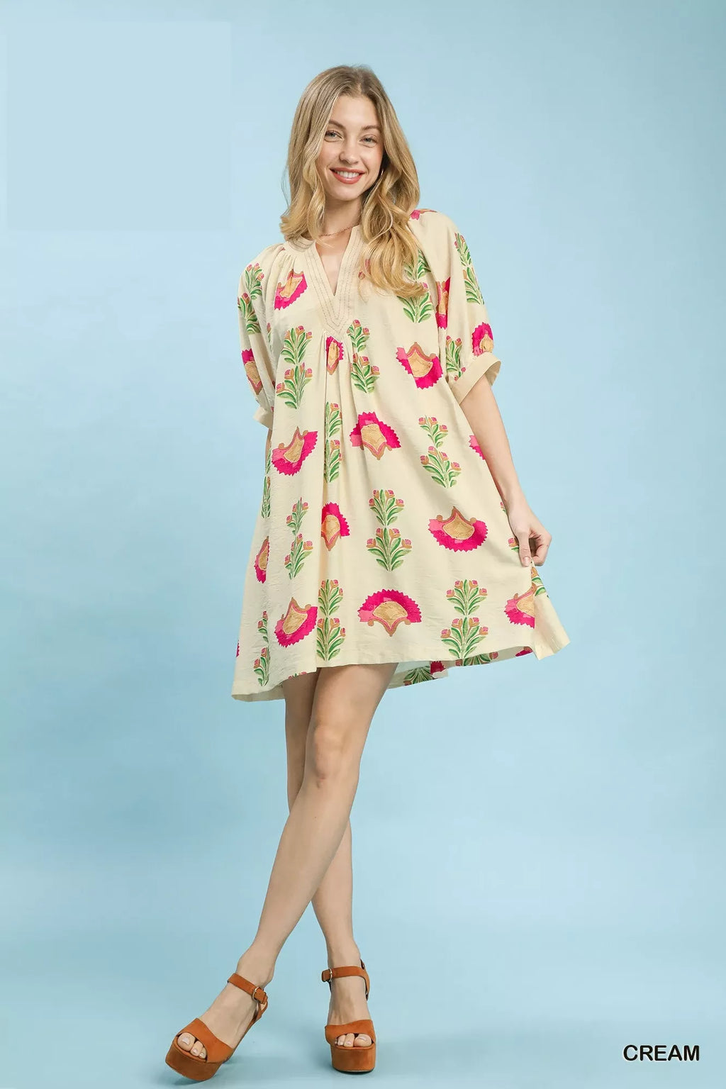 Umgee Abstract Print Mini Dress in Cream