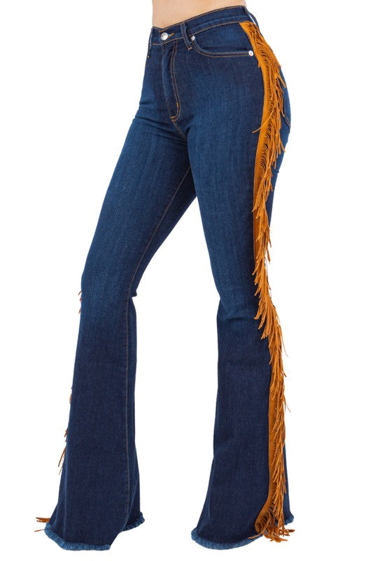 GJG Denim Fringe Bell Bottom in Dark Blue - Inseam 34