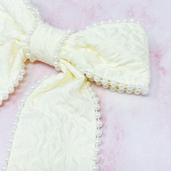 Palace Pearl Embellished Bow Barrette – Elegant Textured Hair Clip