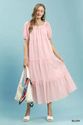 Umgee Textured Tiered Midi Dress in Blush